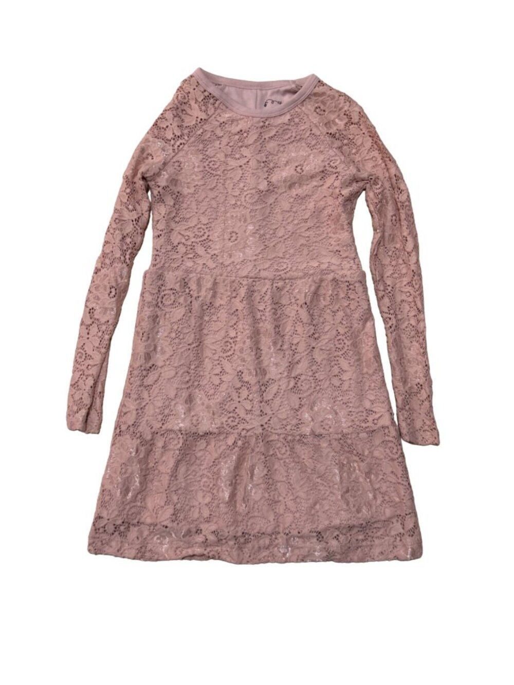 art class pink lace long sleeve floral dress - lined Girls size medium 7/8 1308